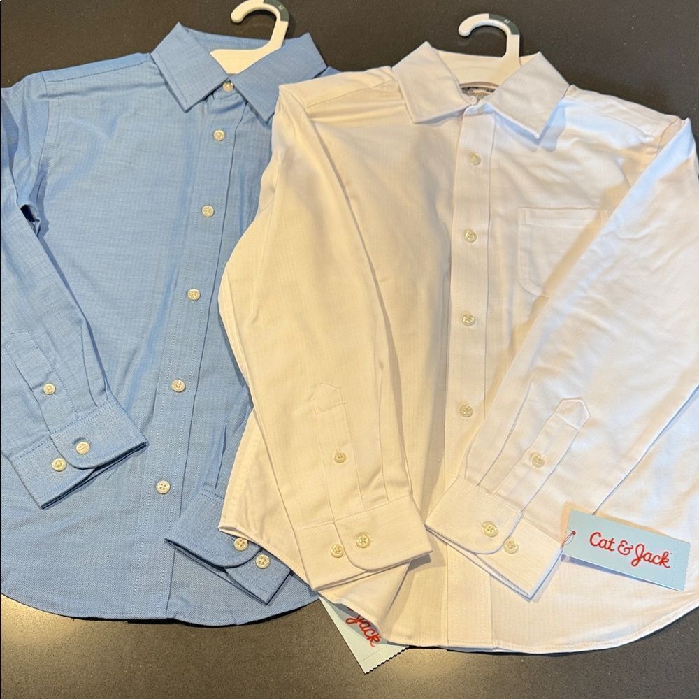 Cat & Jack Kids' Blue and White Button-Down Shirts.  Bundle of 2